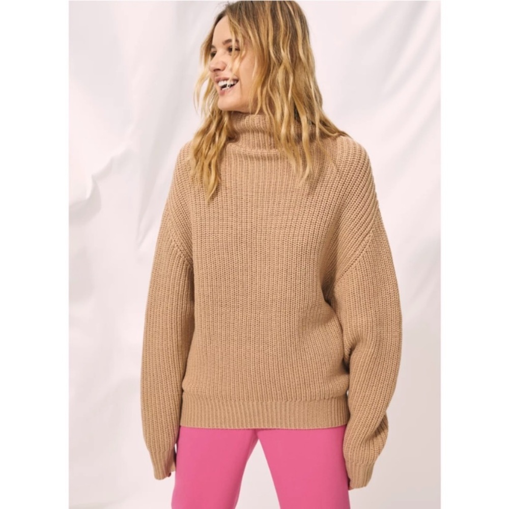 Aritzia Ribbed Cowl Neck Sweater in Camel - Picture 2 of 12
